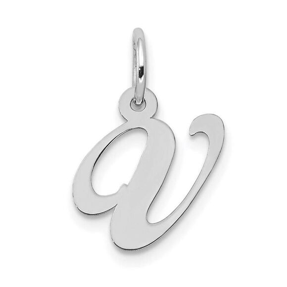 14k White Gold, Ella Collection, Small Fancy Script Initial V Pendant - Picture 1 of 3